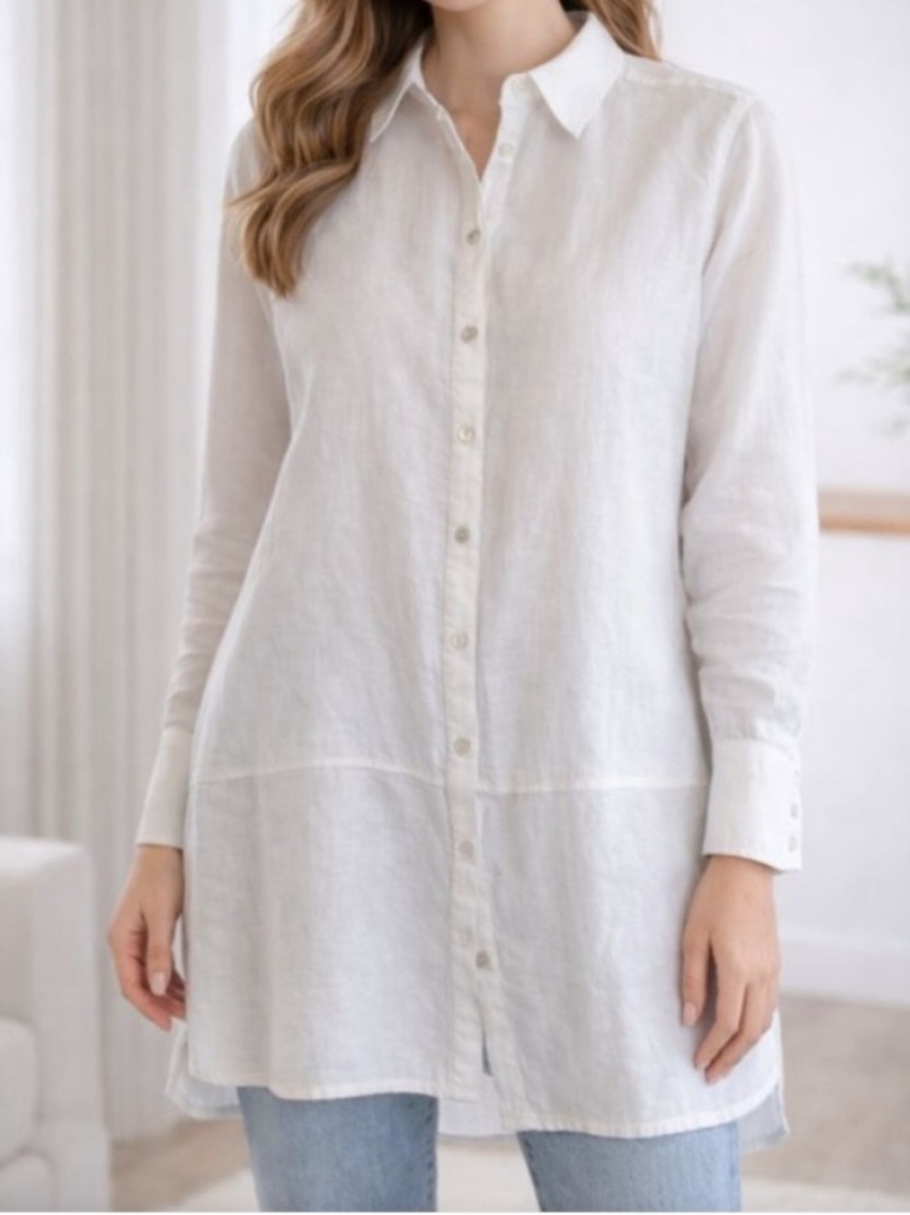 Tahari 100% Linen Tunic Shirt